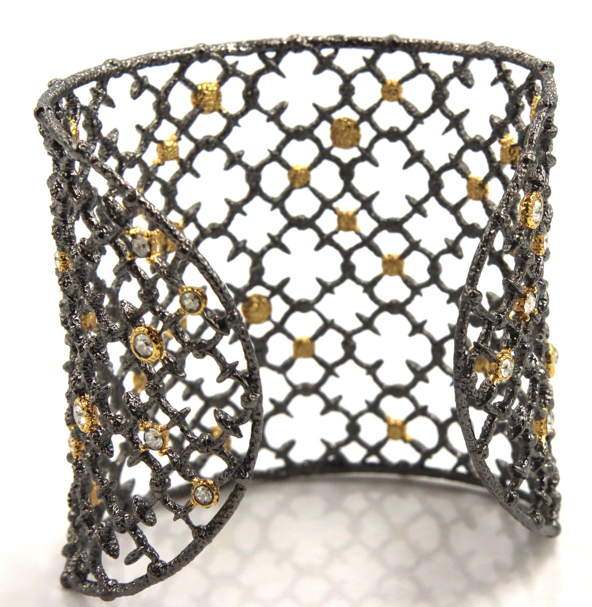 Alexis Bittar plated crystal wide cuff bangle