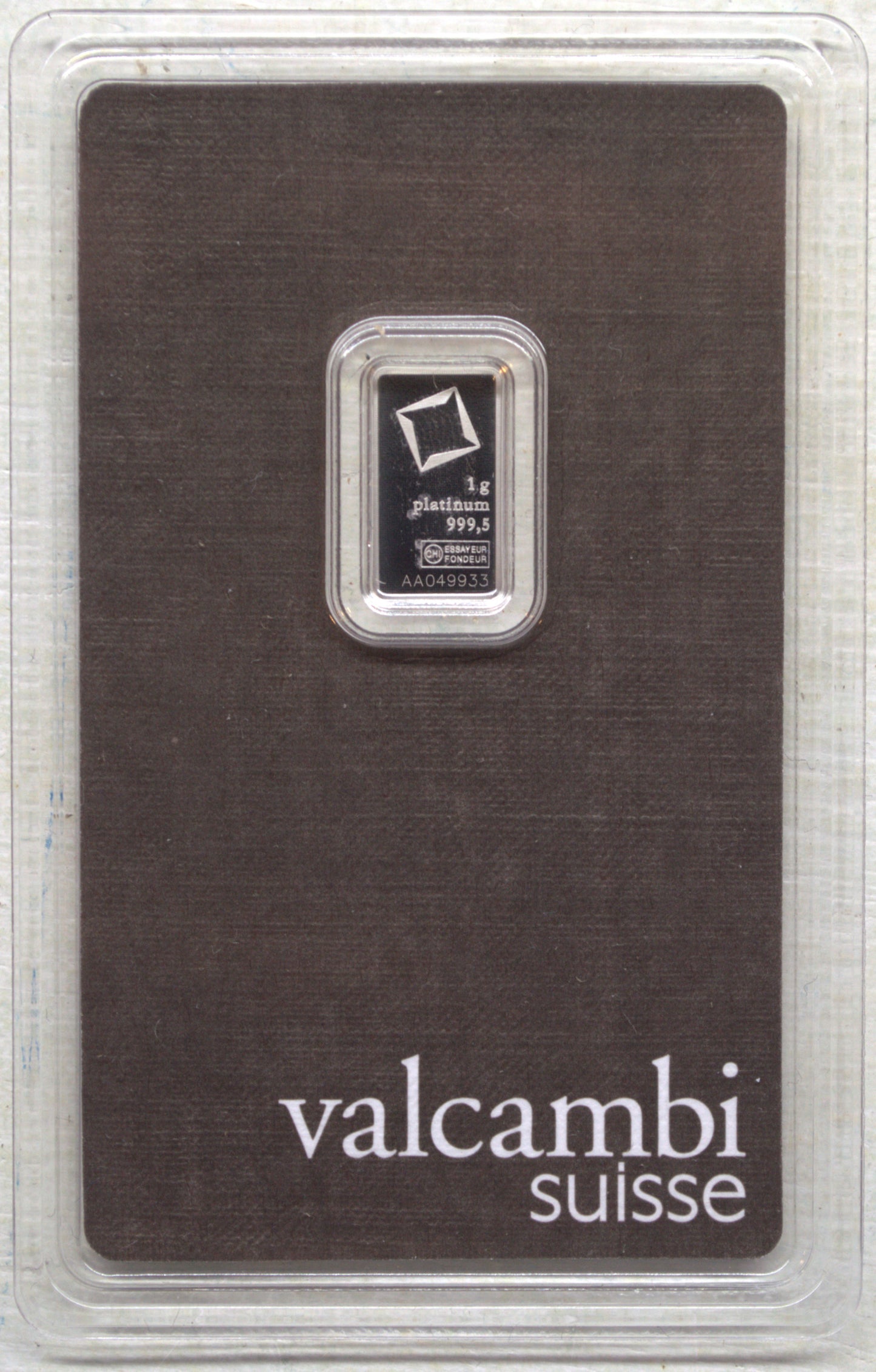 Valcambi Suisse 1 Gram Platinum Bar .9995 Fine in Sealed Assay Card