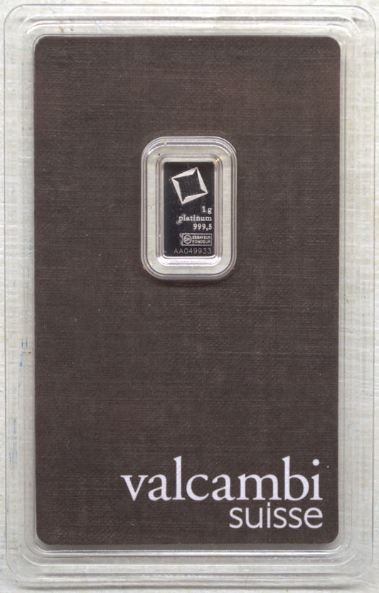 Valcambi Suisse 1 Gram Platinum Bar .9995 Fine in Sealed Assay Card
