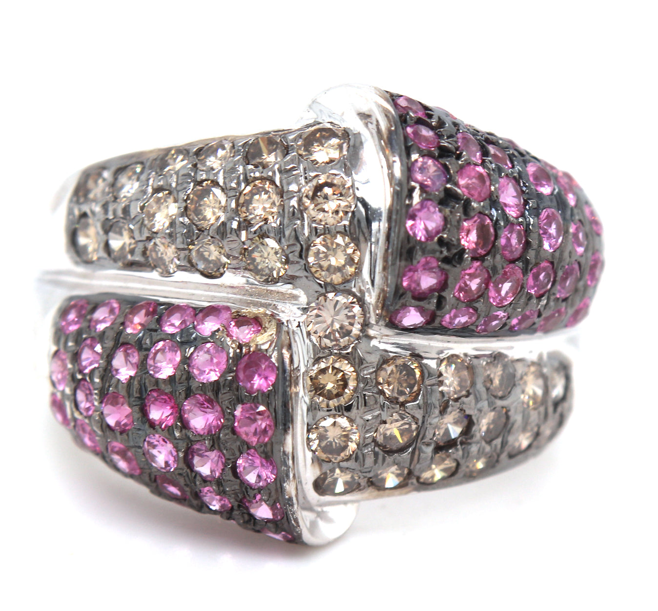 14kt White gold pink and smokey quartz cocktail ring