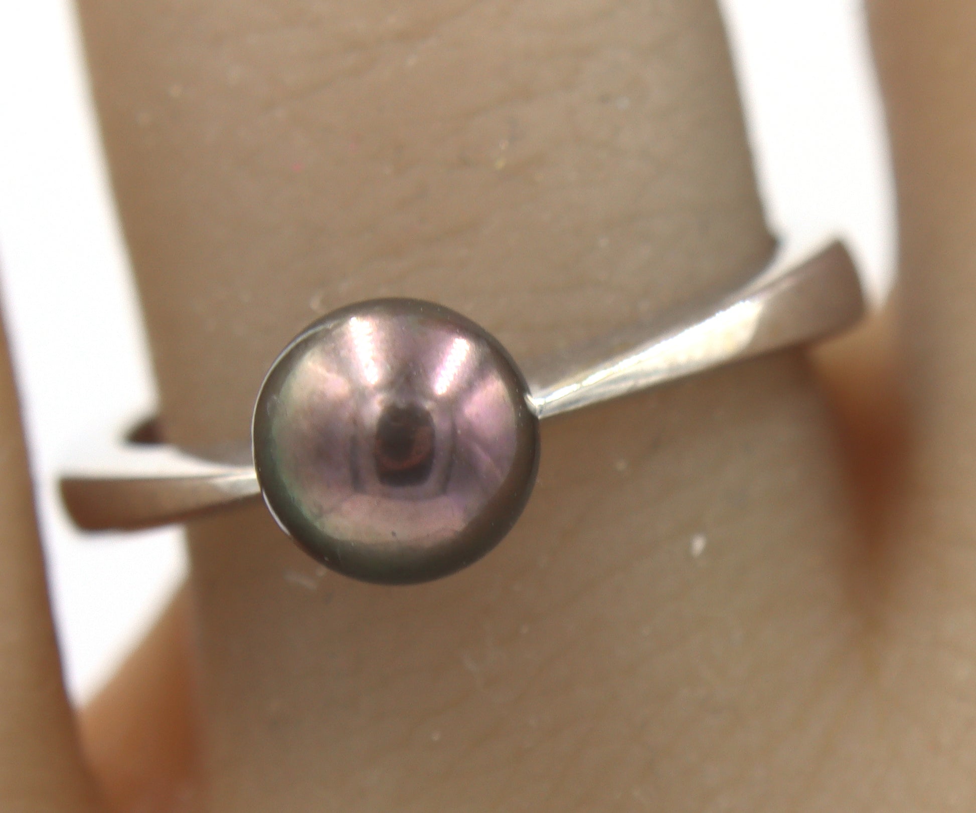 Simple 18kt WG 6.5mm Black Pearl Ring