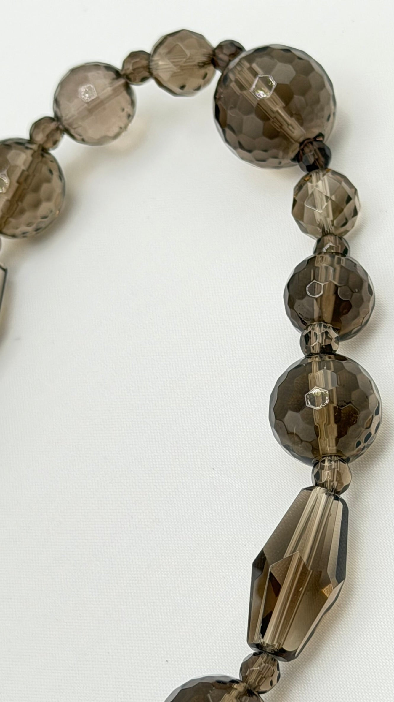 PJC India 925 Sterling Silver Faceted Smokey Quarts Beads Necklace
