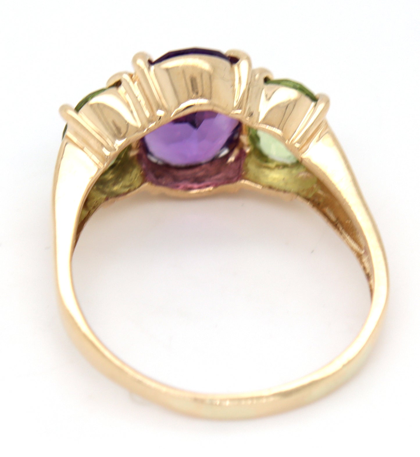 14kt Yellow gold 2.40ctw amethyst and 1.25ctw peridot cocktail ring