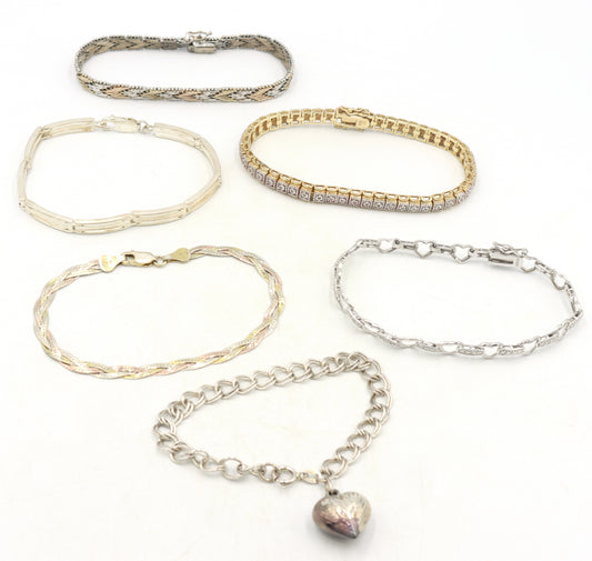 Group lot of 6 Vintage 925 sterling silver bracelets