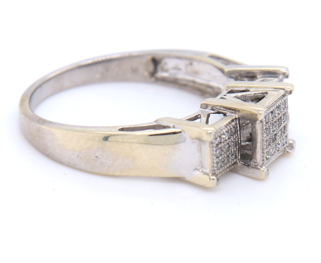 Dazzling 14KT White Gold Diamond Pave Three Setting Ring