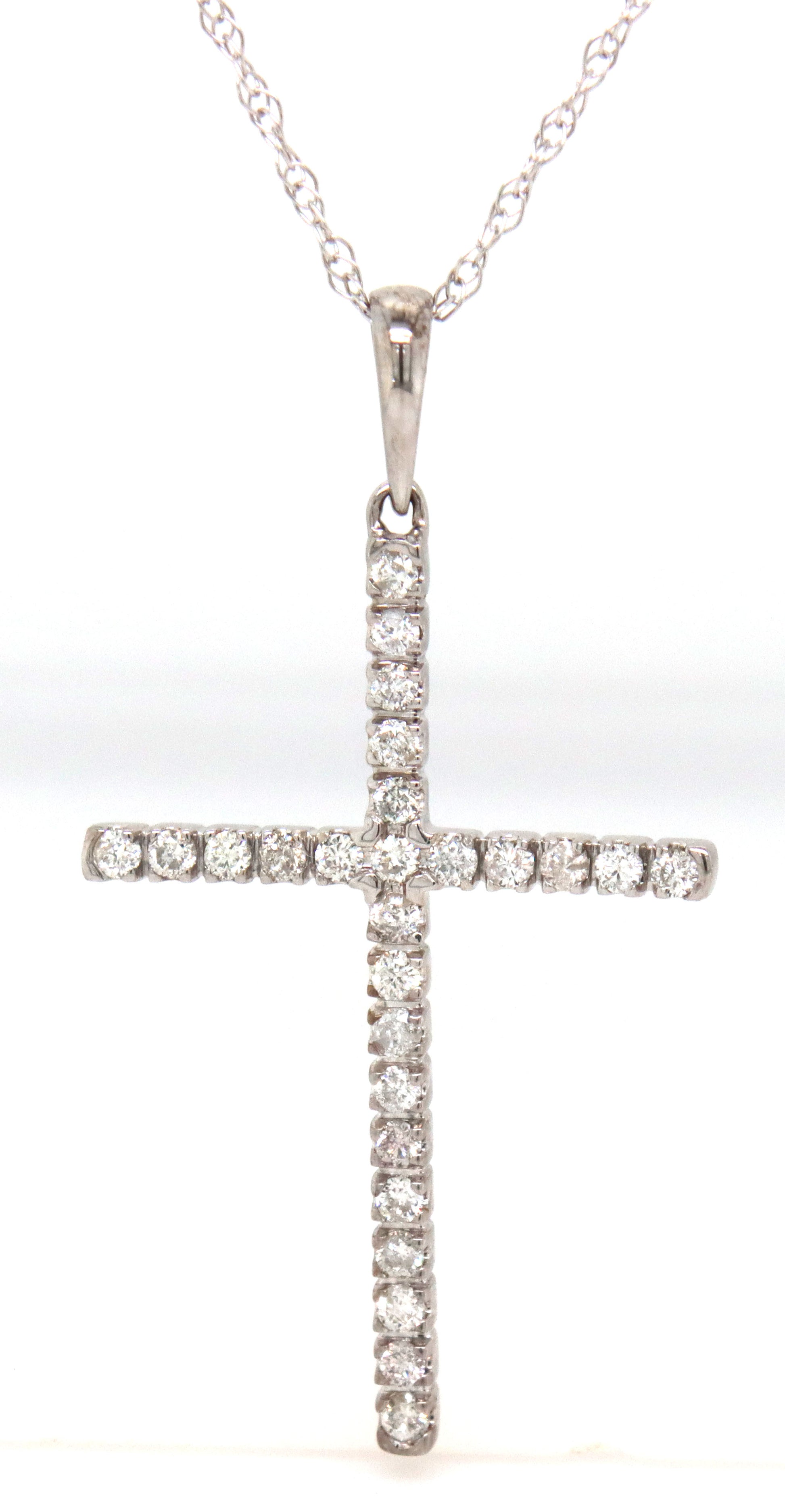 10kt White gold 0.35ctw diamond cross pendant on chain