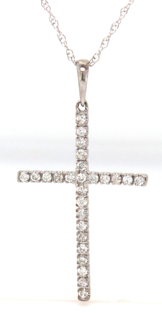 10kt White gold 0.35ctw diamond cross pendant on chain
