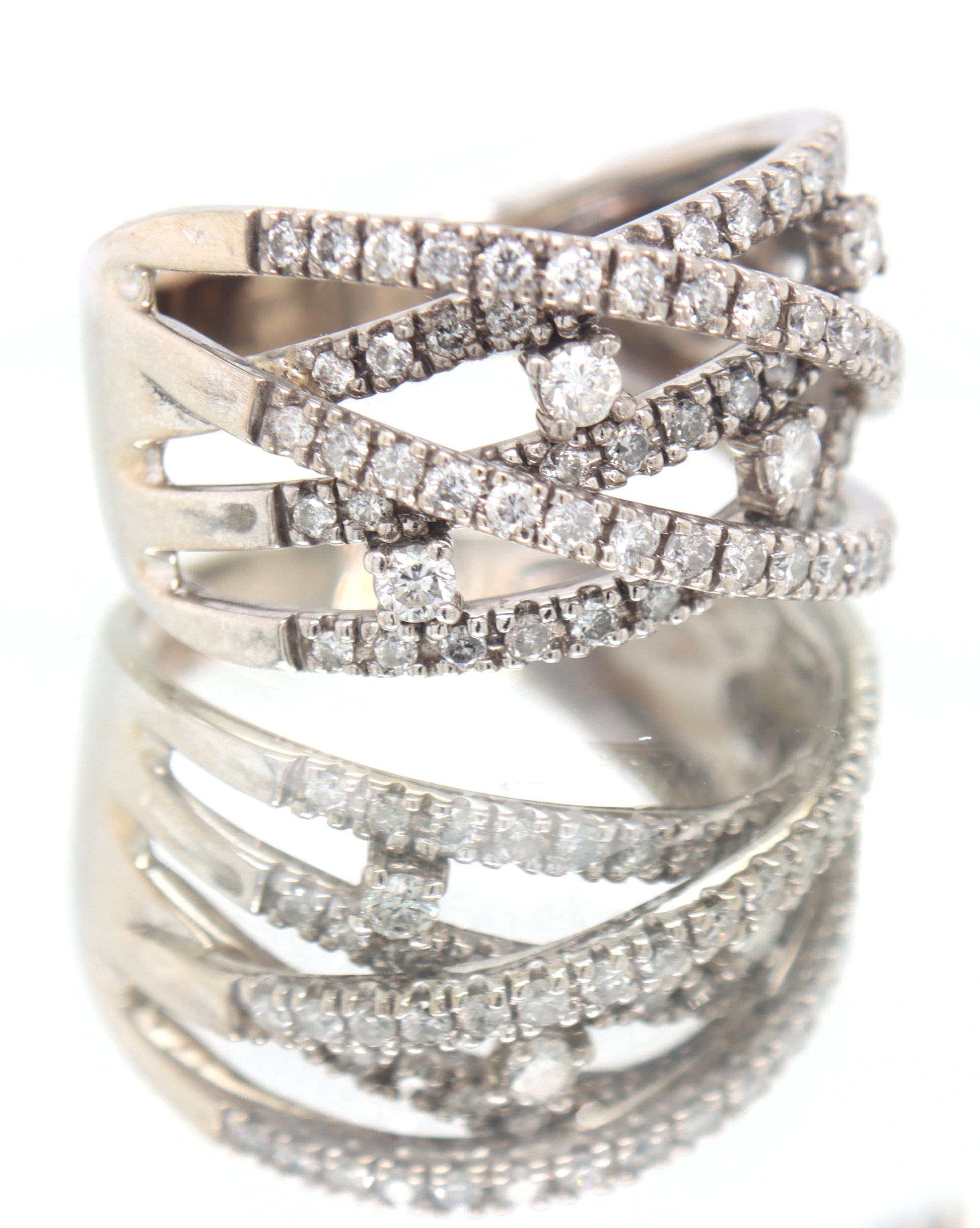 14kt White Gold approximate 1.35ctw Multi Row Orbit Diamond Ring