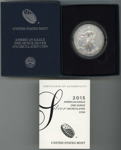 2015 $1 American Silver Eagles 5 Superb Gem BU in Box with COA