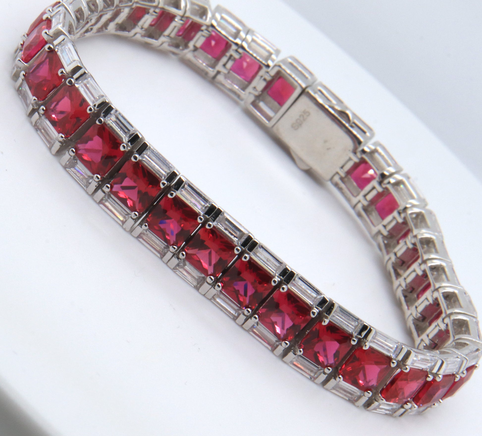 925 Sterling Silver Red Cubic Zirconia Bracelet