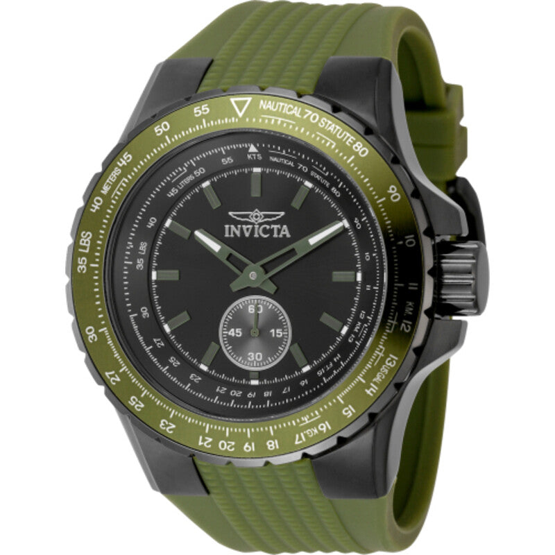 Invicta Aviator Mens Quartz Black Dial Green Silicone Strap Watch