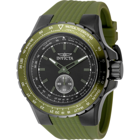 Invicta Aviator Mens Quartz Black Dial Green Silicone Strap Watch