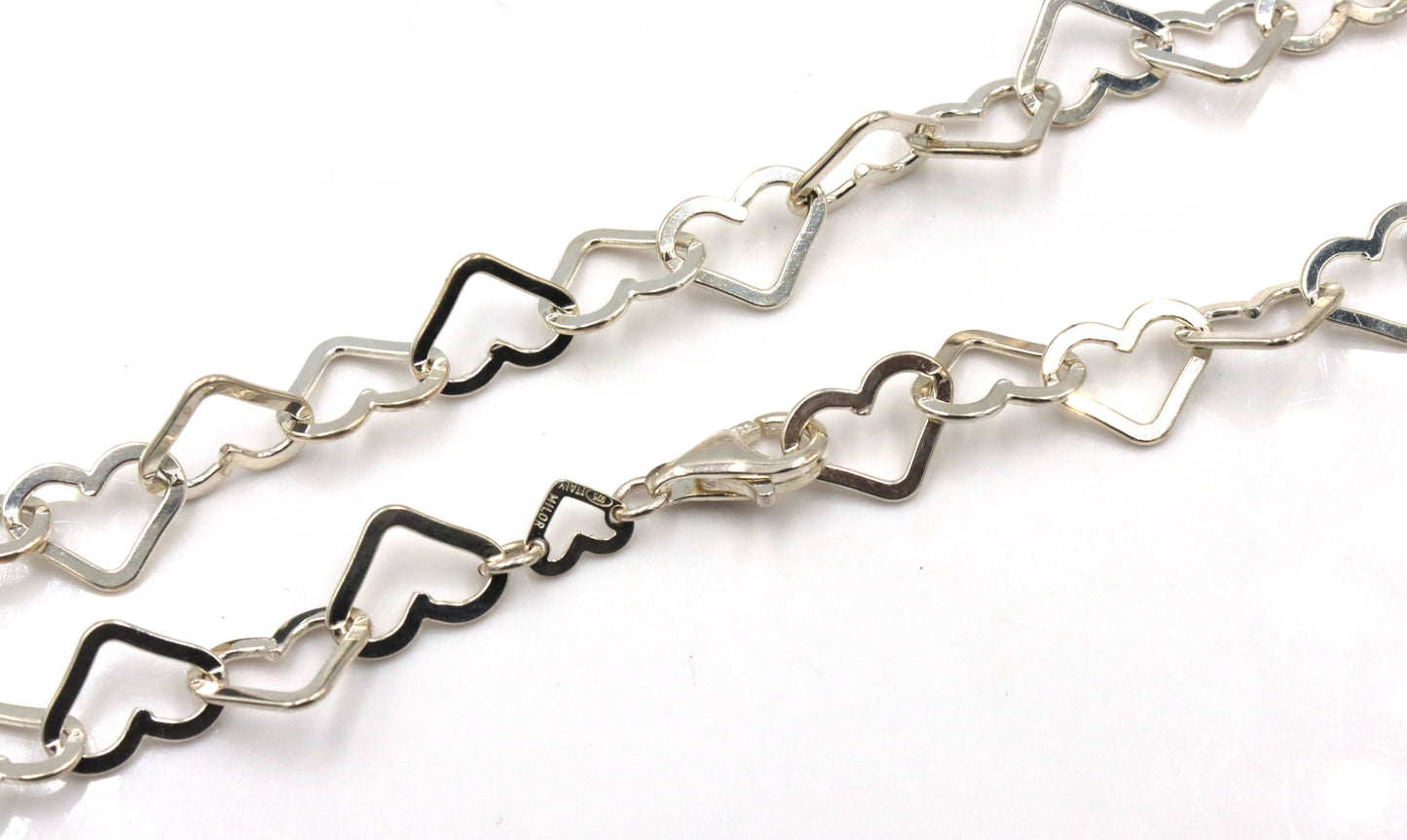 925 Sterling silver heart shaped link chain necklace