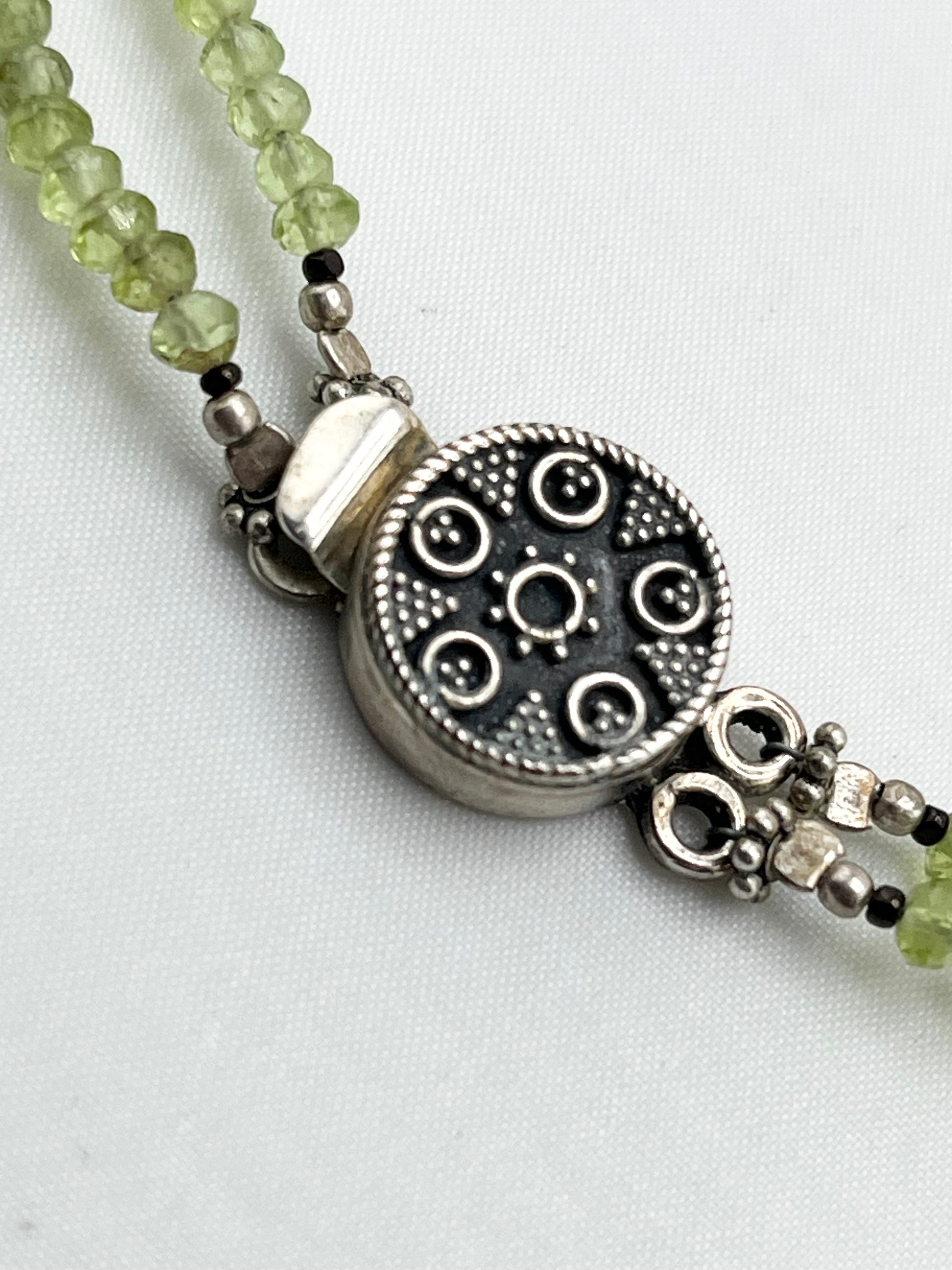 925 Sterling Silver Double Strand Peridot Beads Necklace