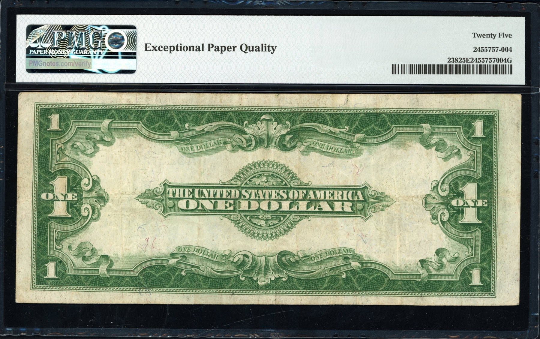 1923 $1 Silver Certificate “Horse Blanket” Fr. 238 Woods/White PMG 25 EPQ Very Fine