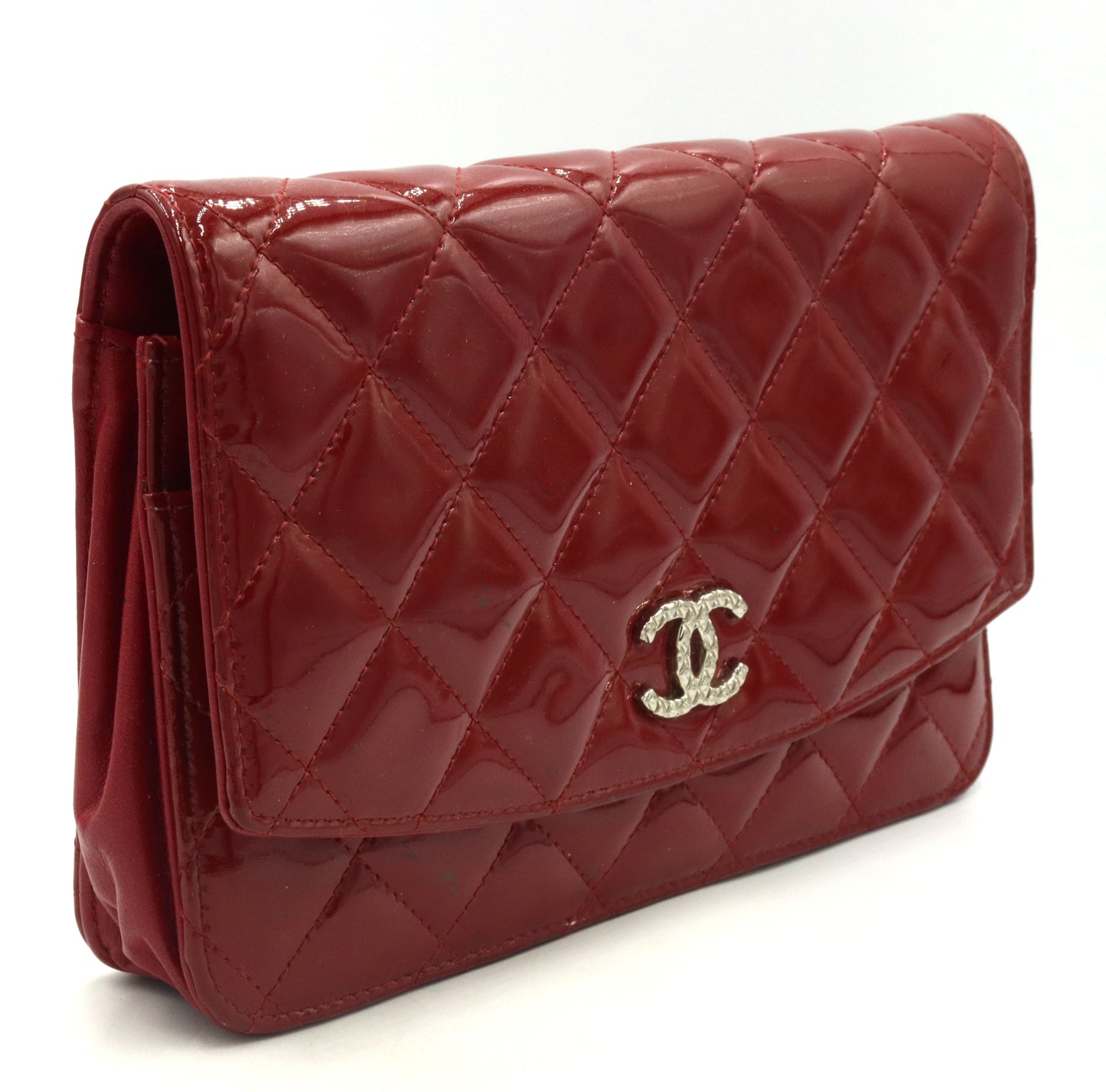 Chanel red patent leather mini single flap handbag
