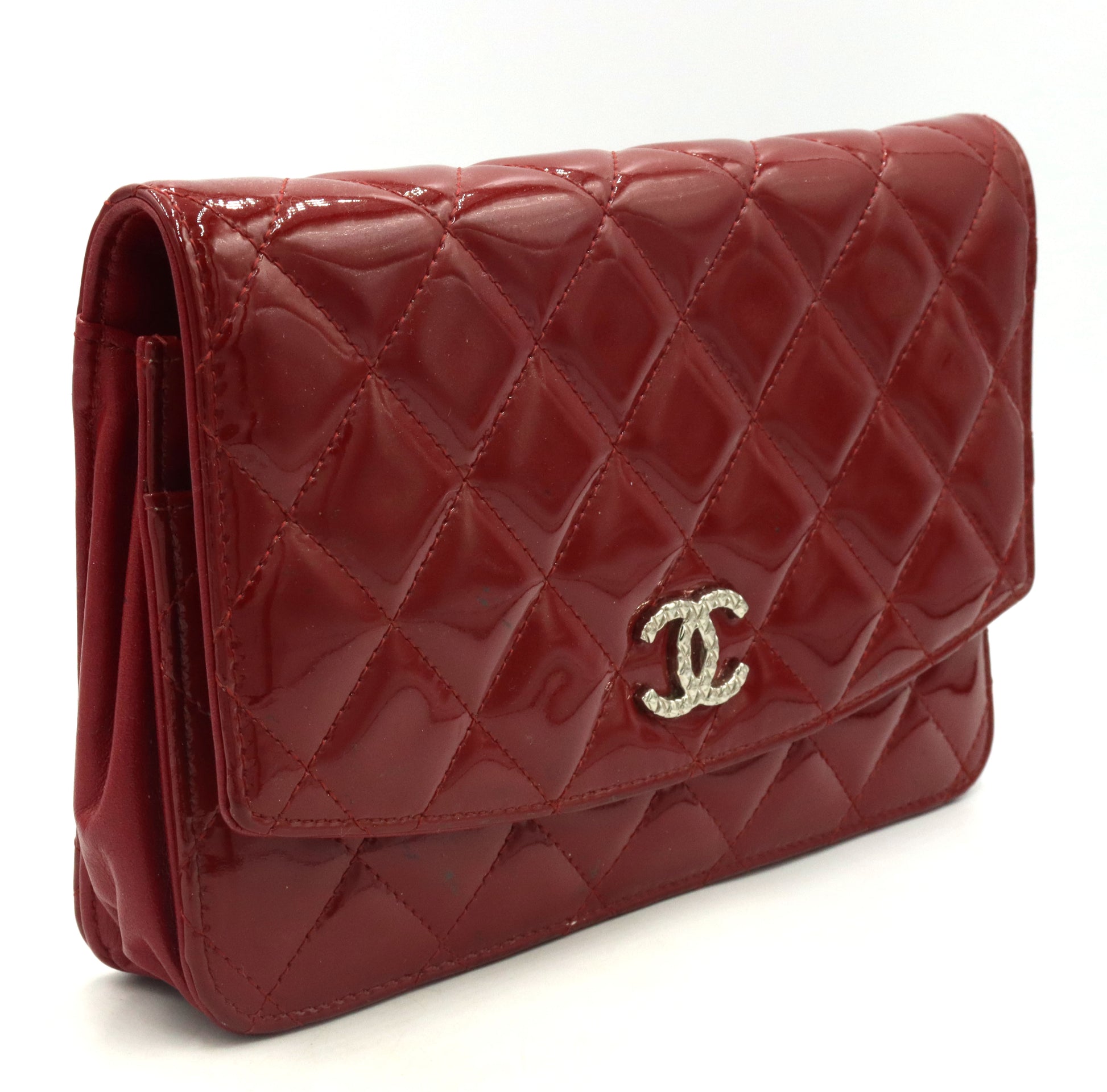 Chanel red patent leather mini single flap handbag