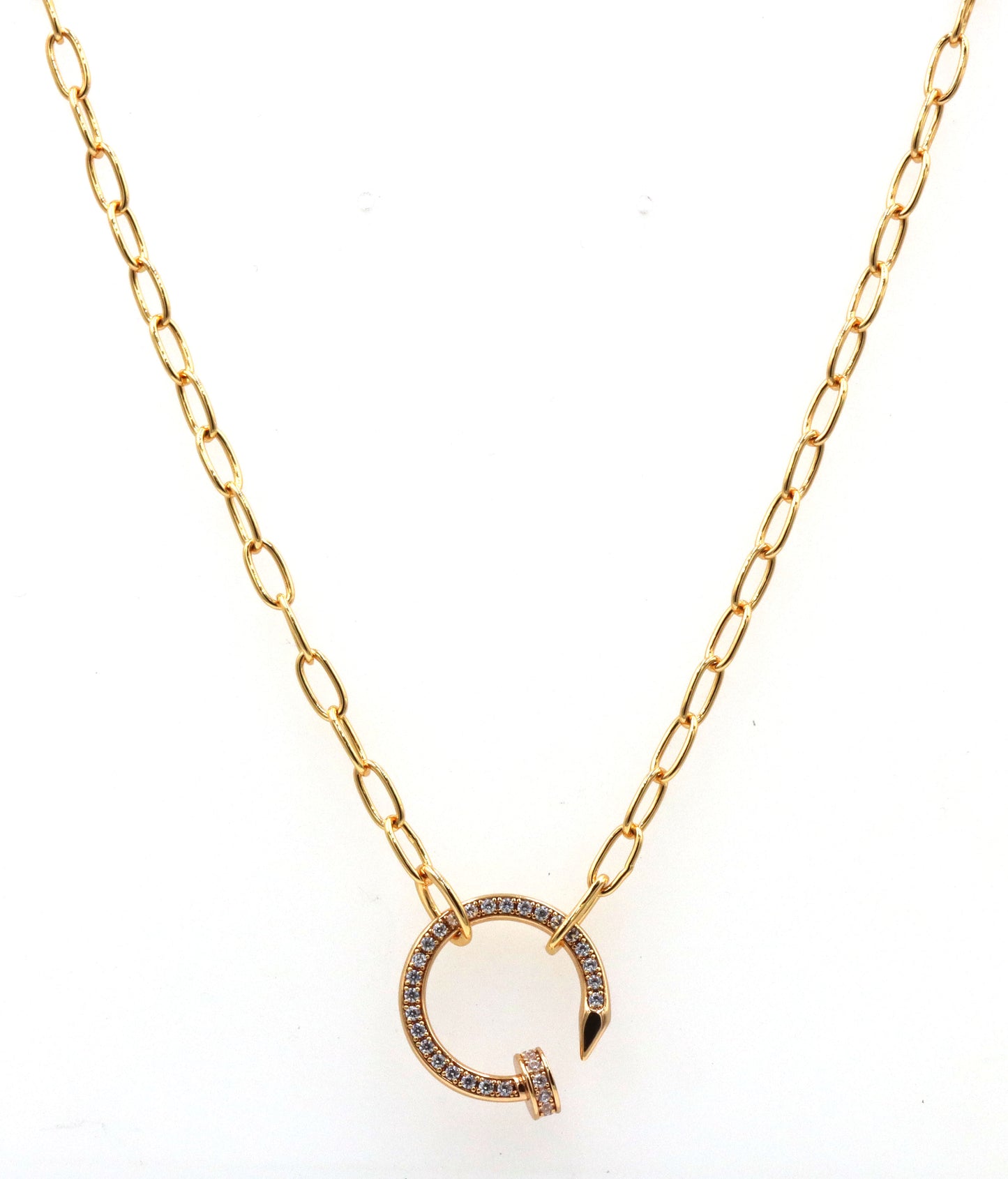 Gold plated crystal nail pendant on chain