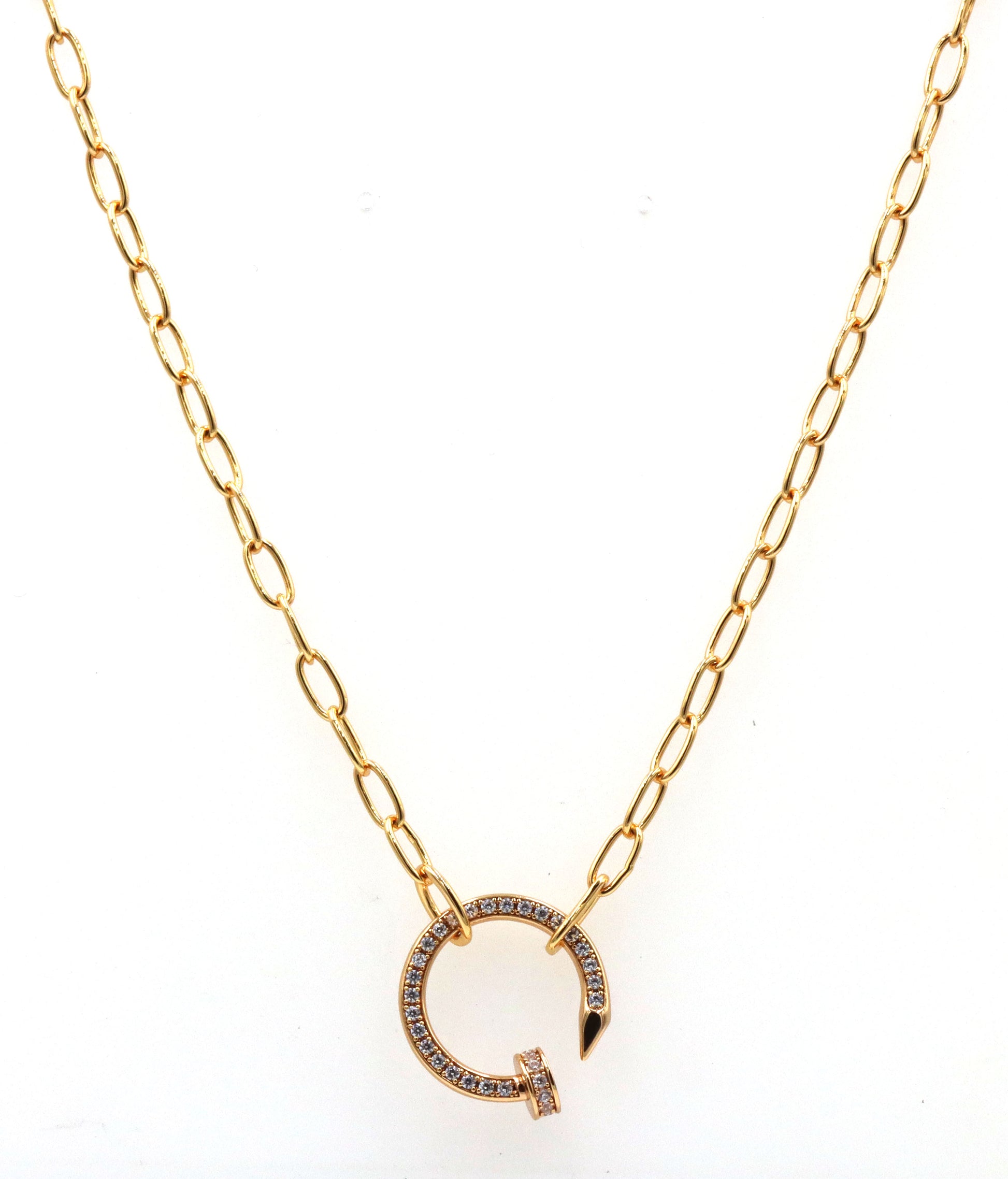 Gold plated crystal nail pendant on chain