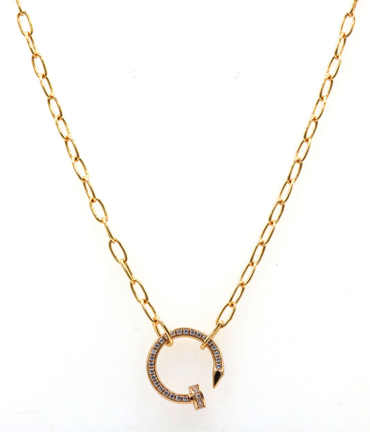 Gold plated crystal nail pendant on chain