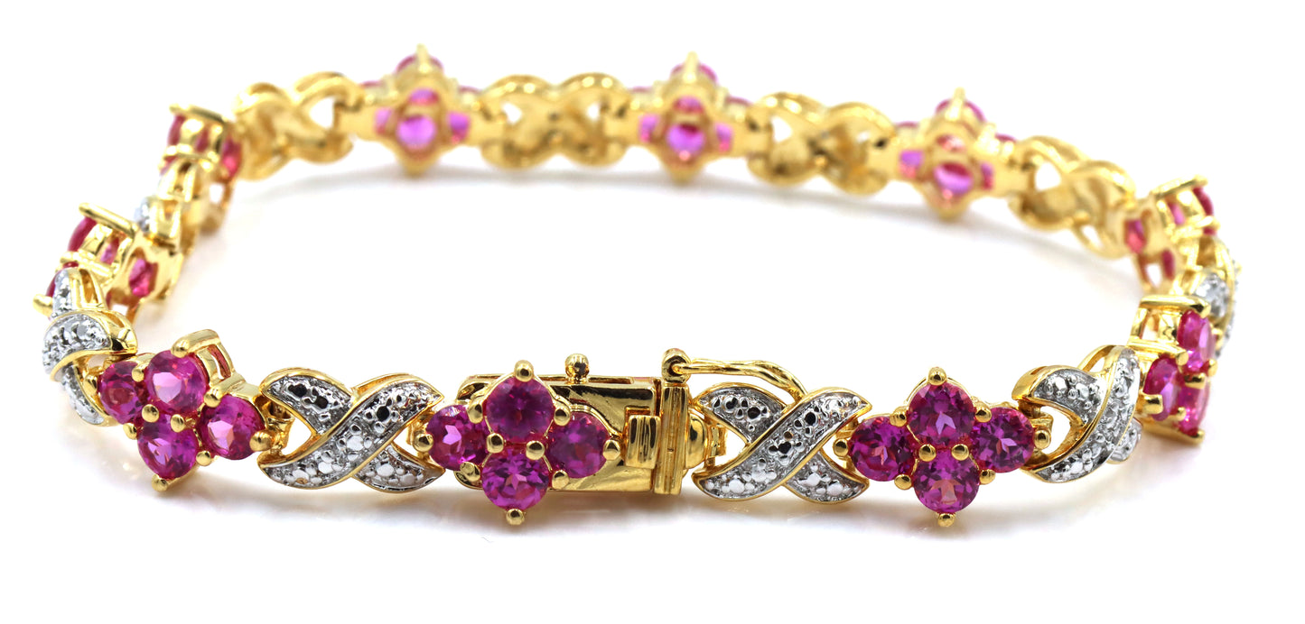 925 Sterling silver white and pink crystal link bracelet