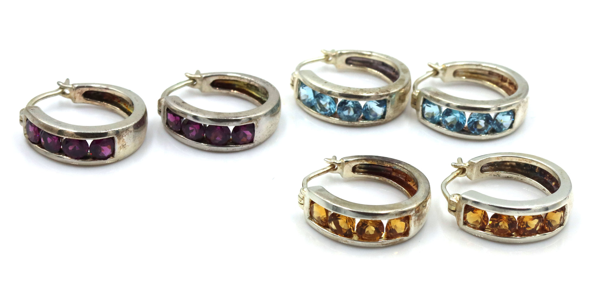 3 Pairs of 925 sterling silver cubic zirconia hoop earrings