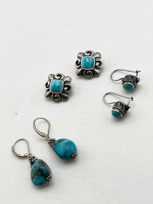 Vintage 925 Sterling Silver Turquoise Earrings Lot