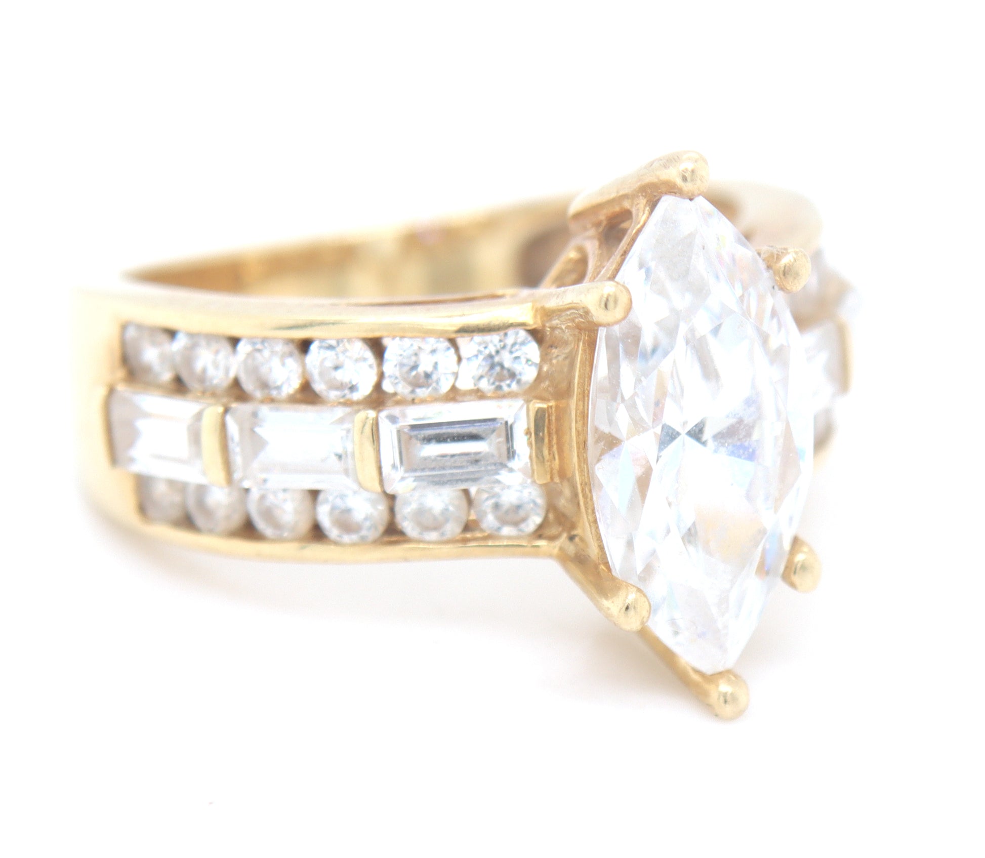 14kt Yellow gold marquise cubic zirconia halo ring