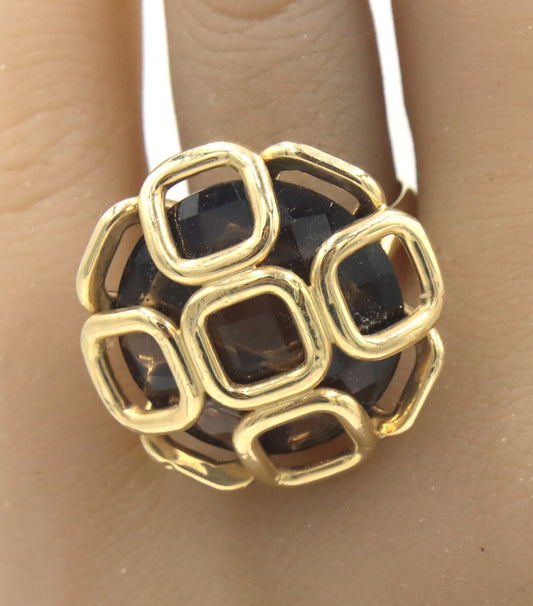 Milor Italian 14kt Yellow gold smokey quartz ring