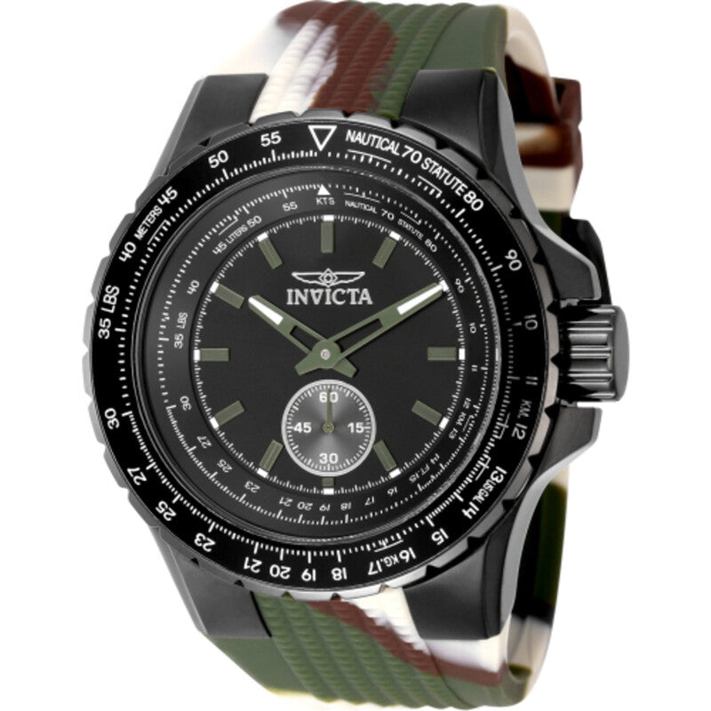 Invicta Aviator Mens Quartz Black Dial Camouflage Silicone Strap Watch 50 mm