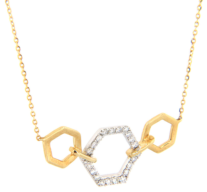 New 0.28ctw Diamond Open Triple Hexagonal Pendant Necklace in 14K