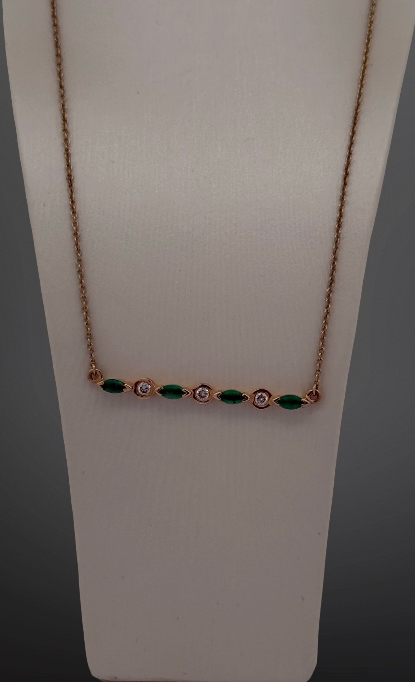Lali Jewels 0.30ctw marquise emerald and 0.30ctw diamond bar pendant on chain