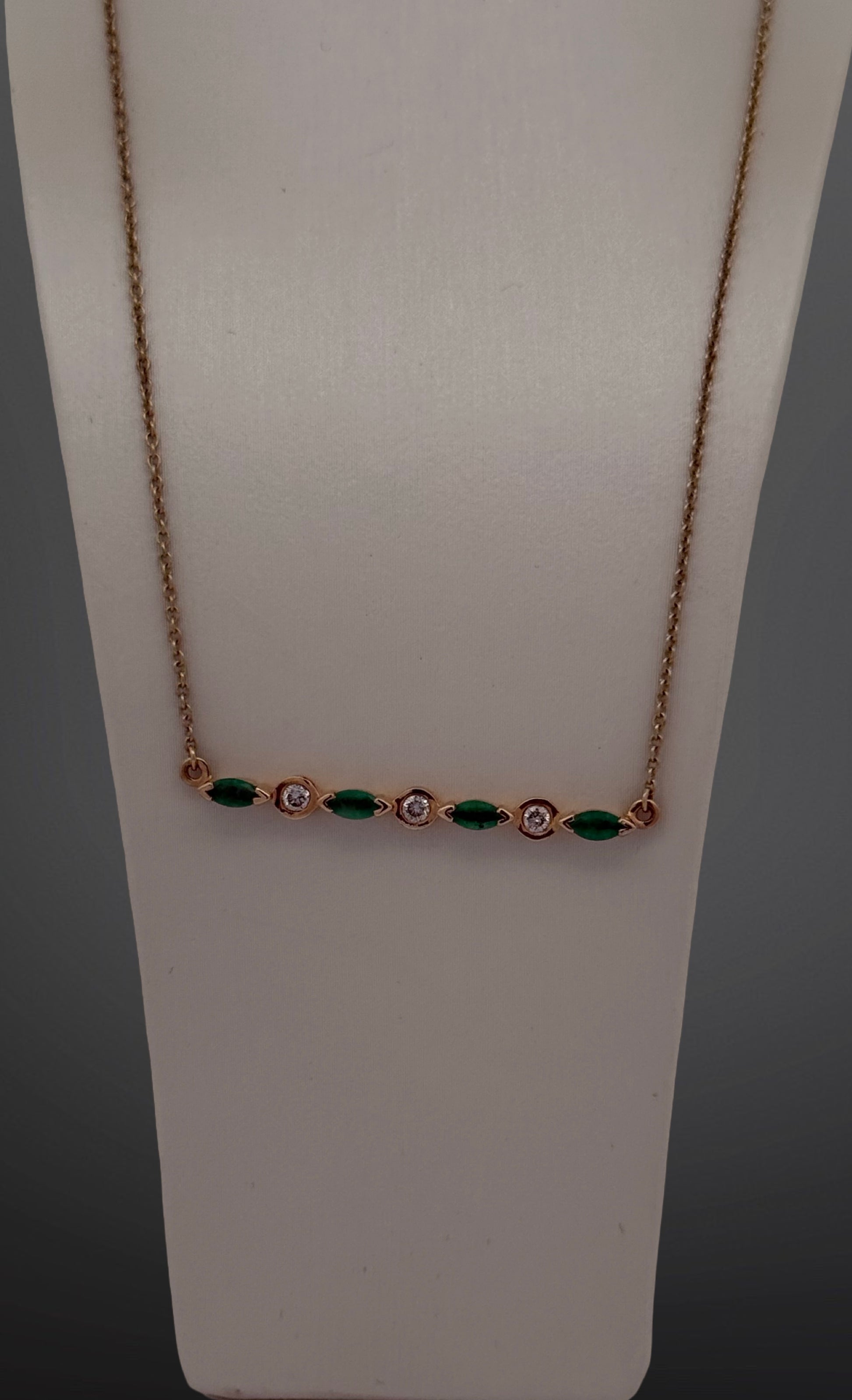 Lali Jewels 0.30ctw marquise emerald and 0.30ctw diamond bar pendant on chain