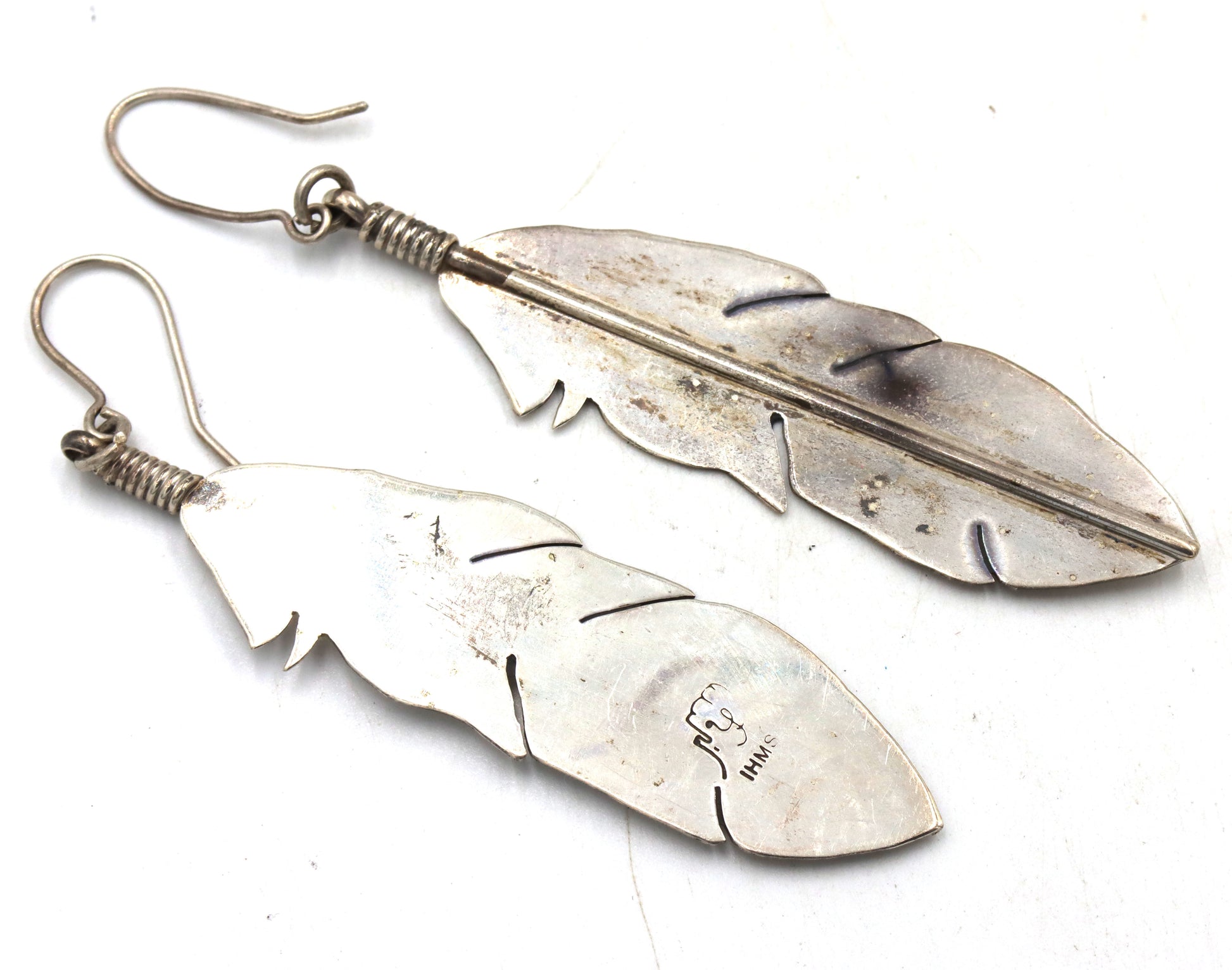 Vintage 925 sterling silver IHMSS signed leaf dangle earrings