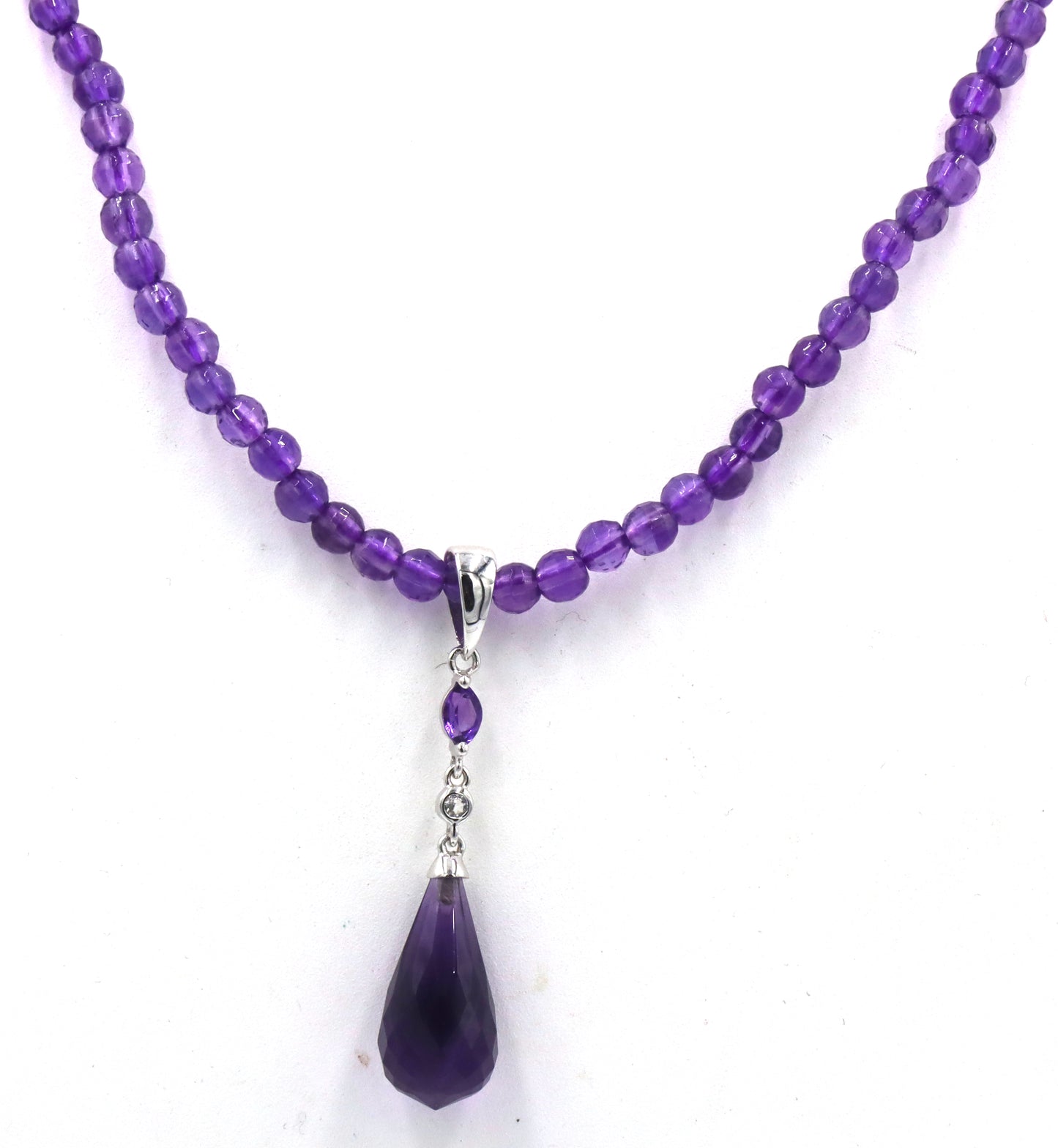 Amethyst pendant on beaded necklace