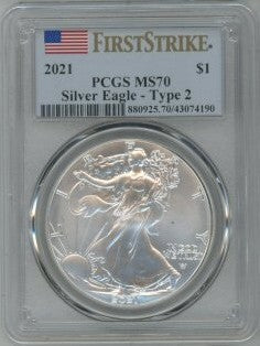 2021 $1 Silver Eagle Type 2 PCGS MS70 FIRST STRIKE Flawless