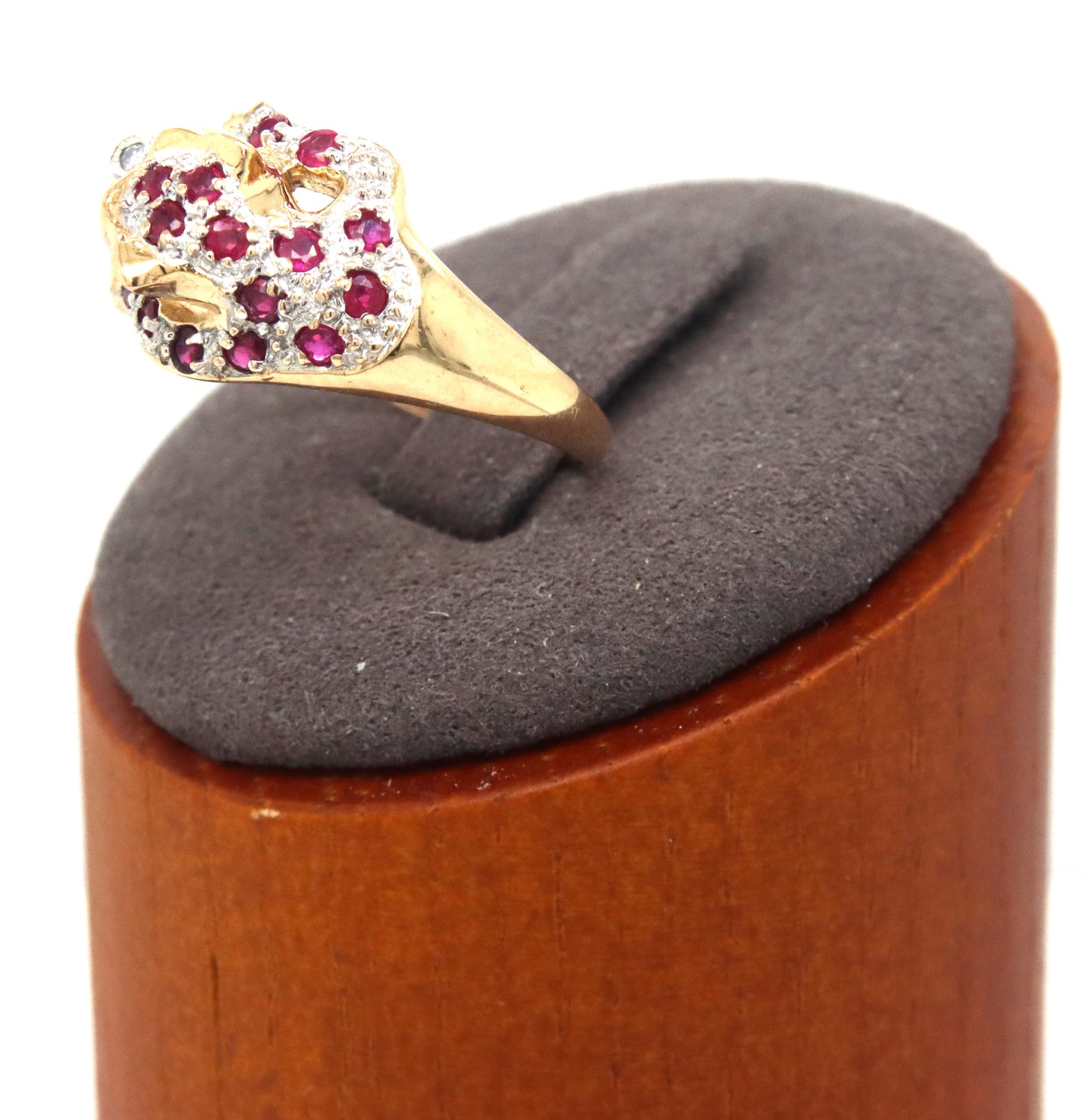 Set of 14kt Yellow gold ruby and diamond panther ring and matching earrings
