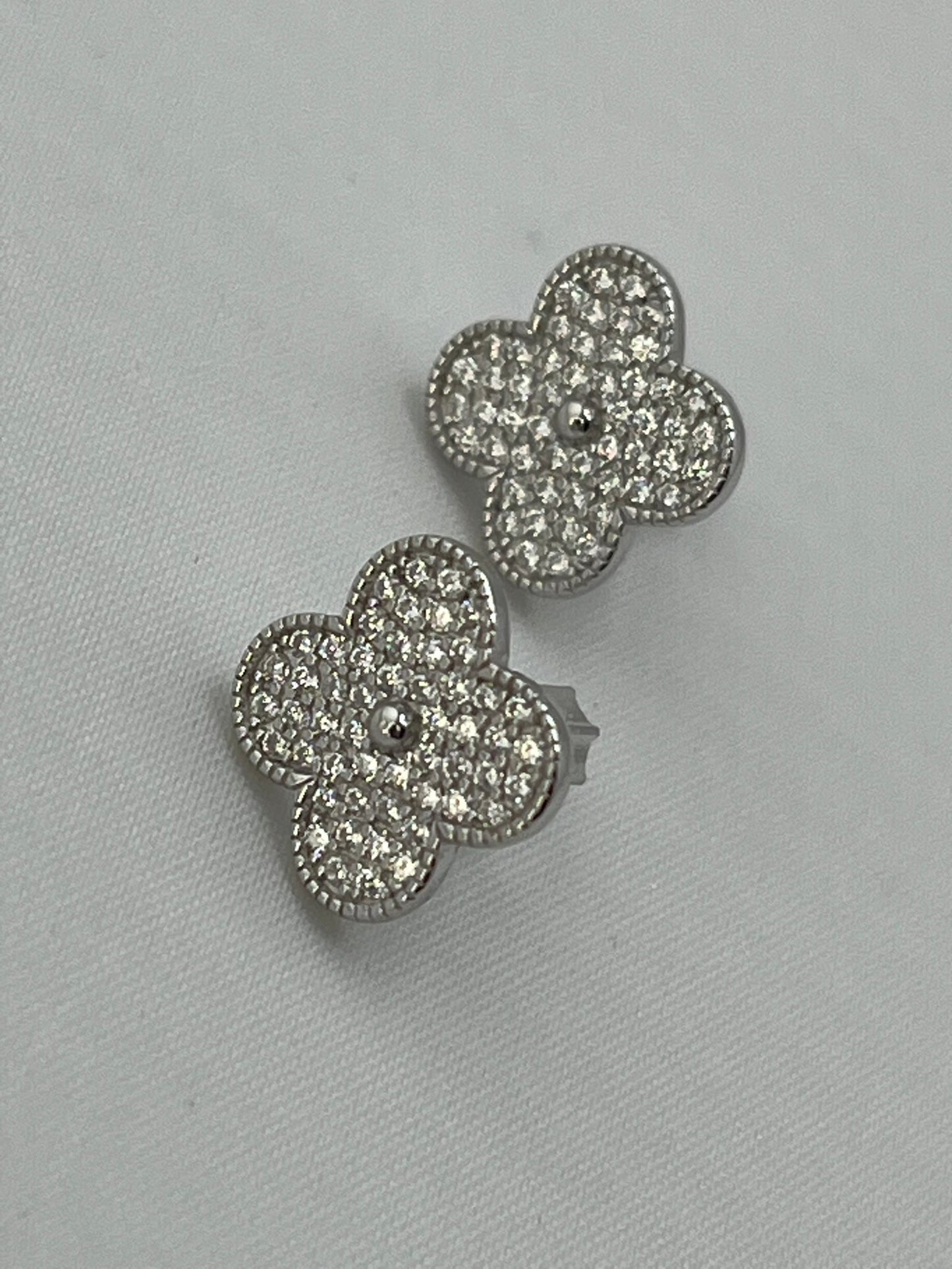 925 Sterling Silver Crystal Clover Stud Earrings