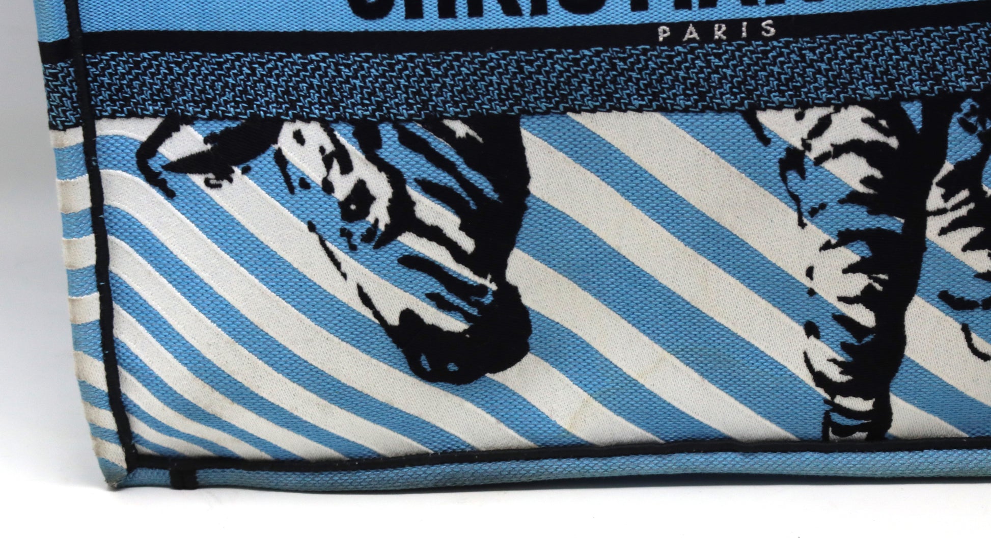 Christian Dior medium D jungle pop book tote blue canvas body bag with rolled top handles