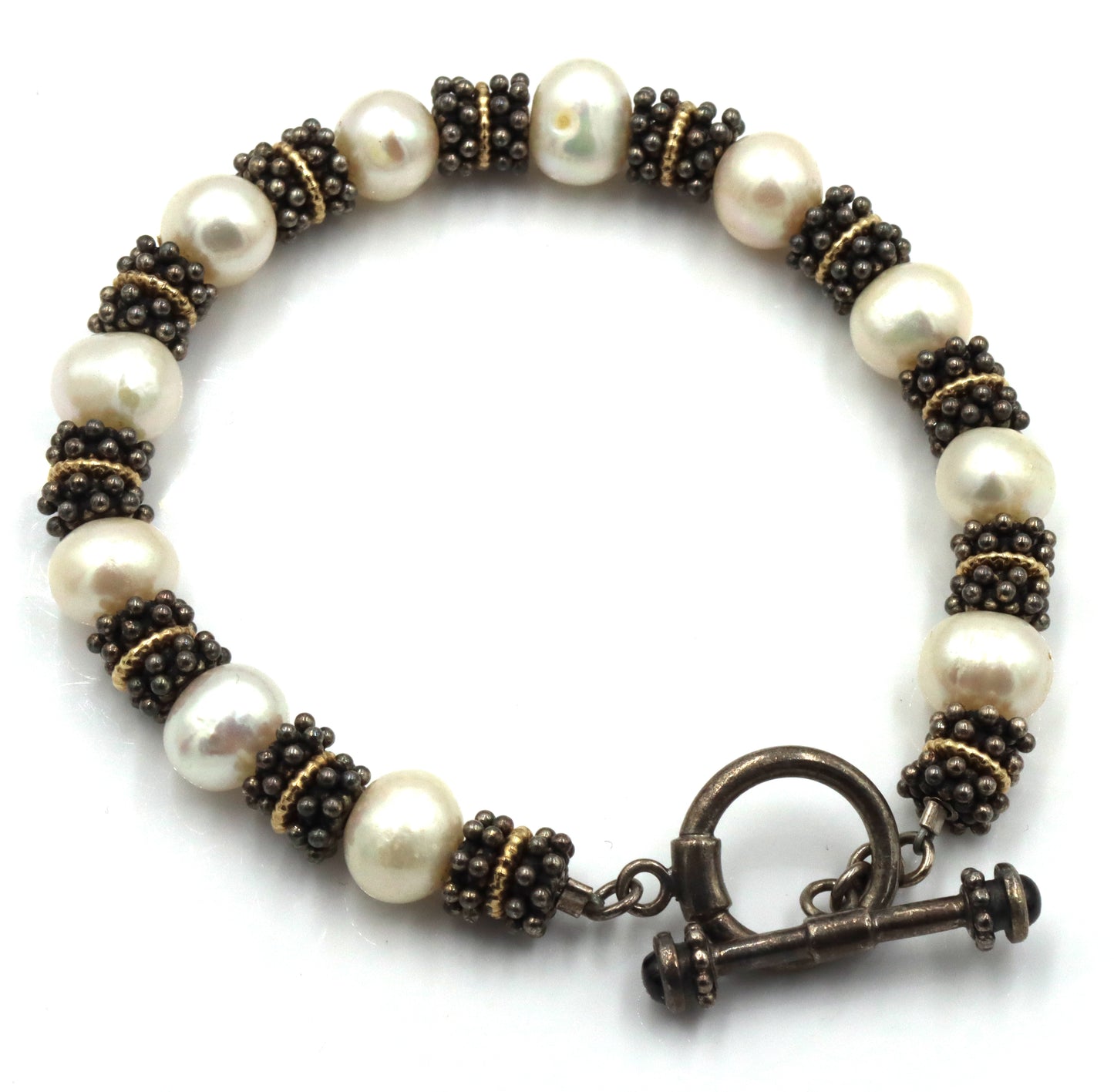 Set of Vintage 925 sterling silver pearl beaded necklace, bracelet and earrings