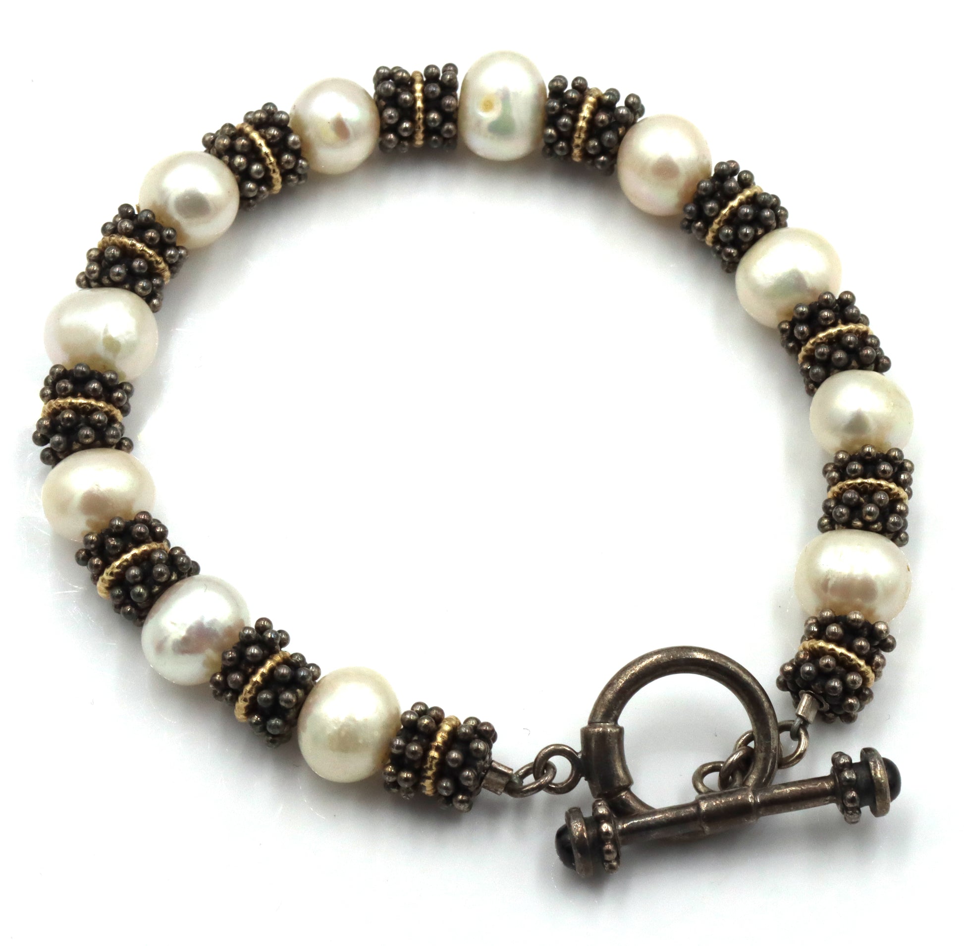 Set of Vintage 925 sterling silver pearl beaded necklace, bracelet and earrings