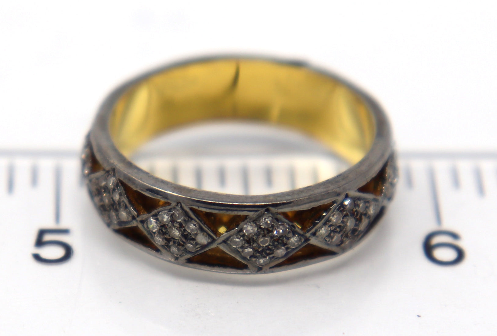 Edgy 925 Sterling Silver Oxidized Diamond Openwork Ring