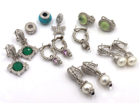 Lot of Judith Ripka 925 sterling silver earrings and charms