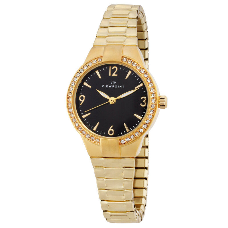 Timex Viewpoint Womens Gold Tone Black Dial Quartz Dress Watch