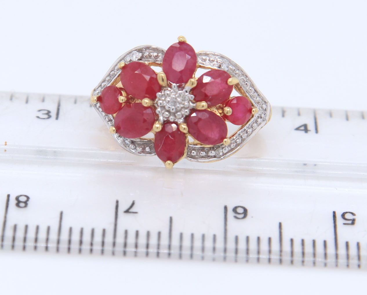 10KT Yellow Gold Flower Cluster Ruby Earrings