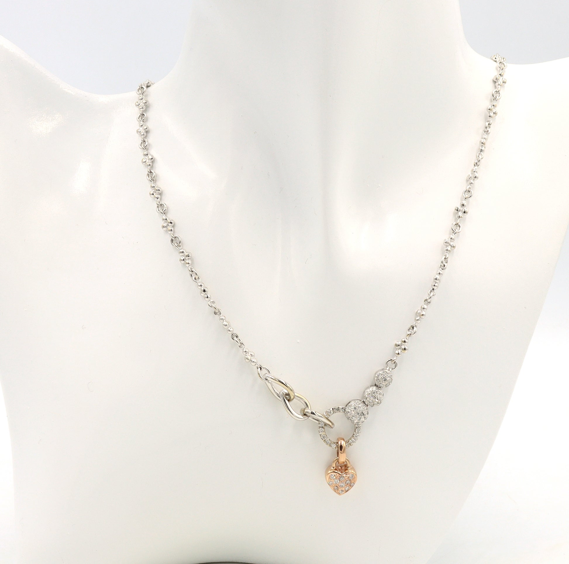 14kt White gold pave diamond station necklace