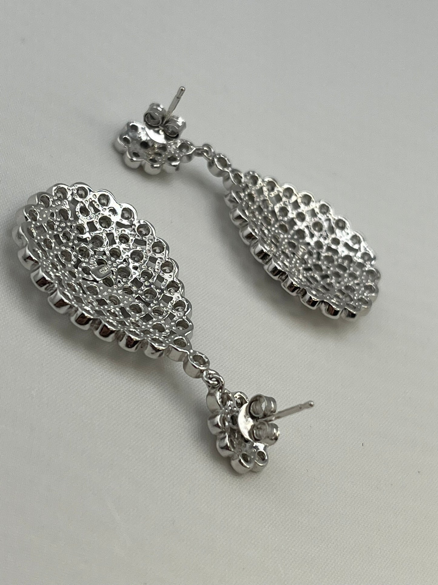 925 Sterling Silver Tear Drop Bubble Clear Rhinestone Earrings
