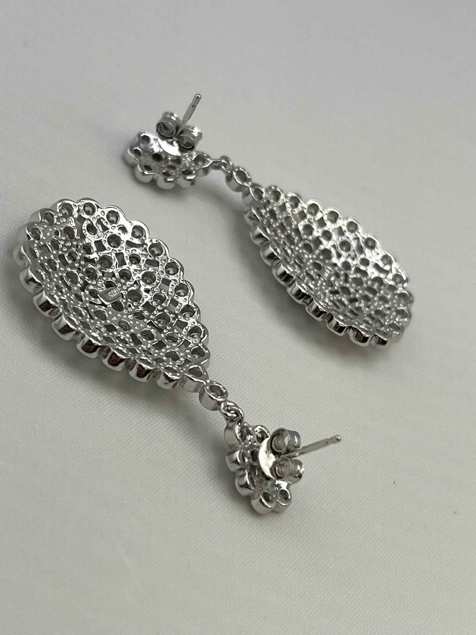 925 Sterling Silver Tear Drop Bubble Clear Rhinestone Earrings