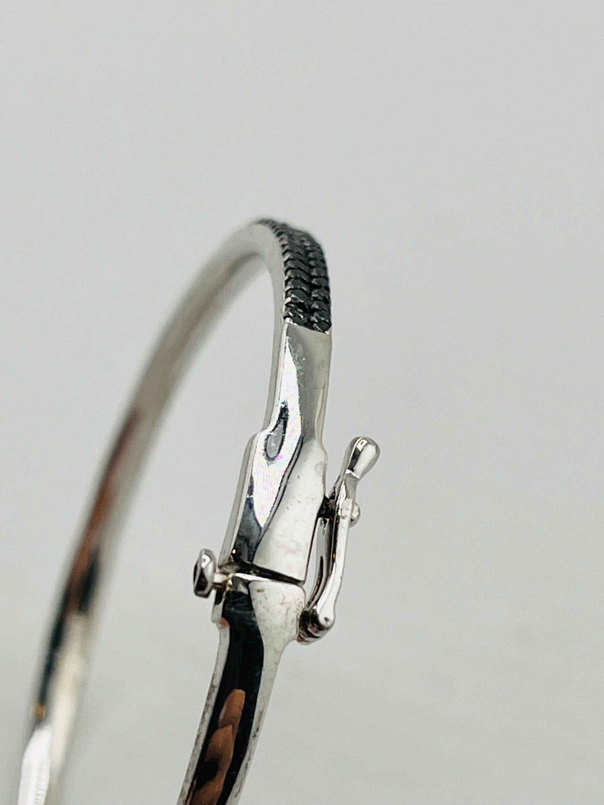 925 Sterling Silver Two Row Pave Of Black Crystal On Top Bangle