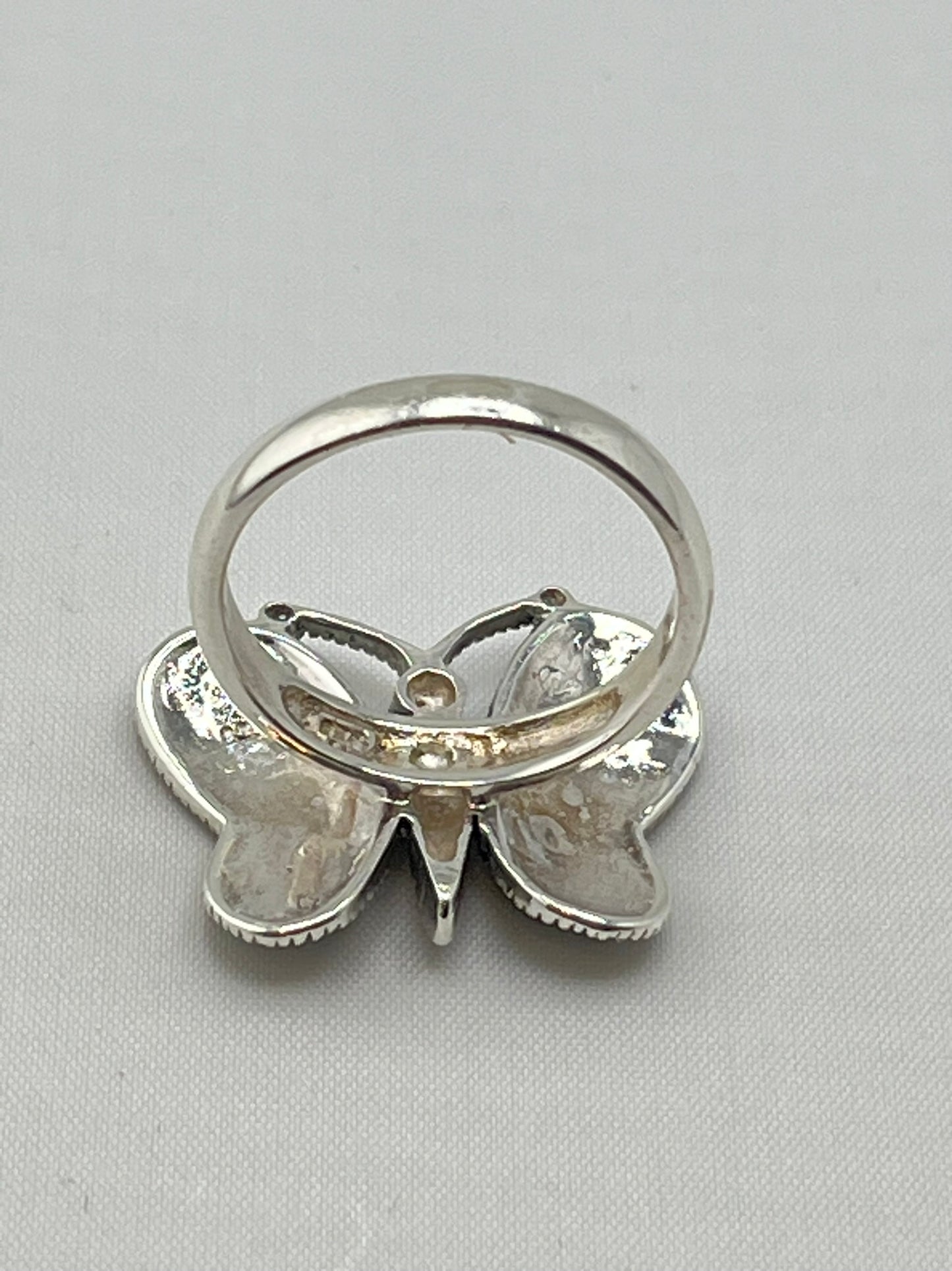 925 Sterling Silver Vintage Marcasite Crystal Butterfly Ring